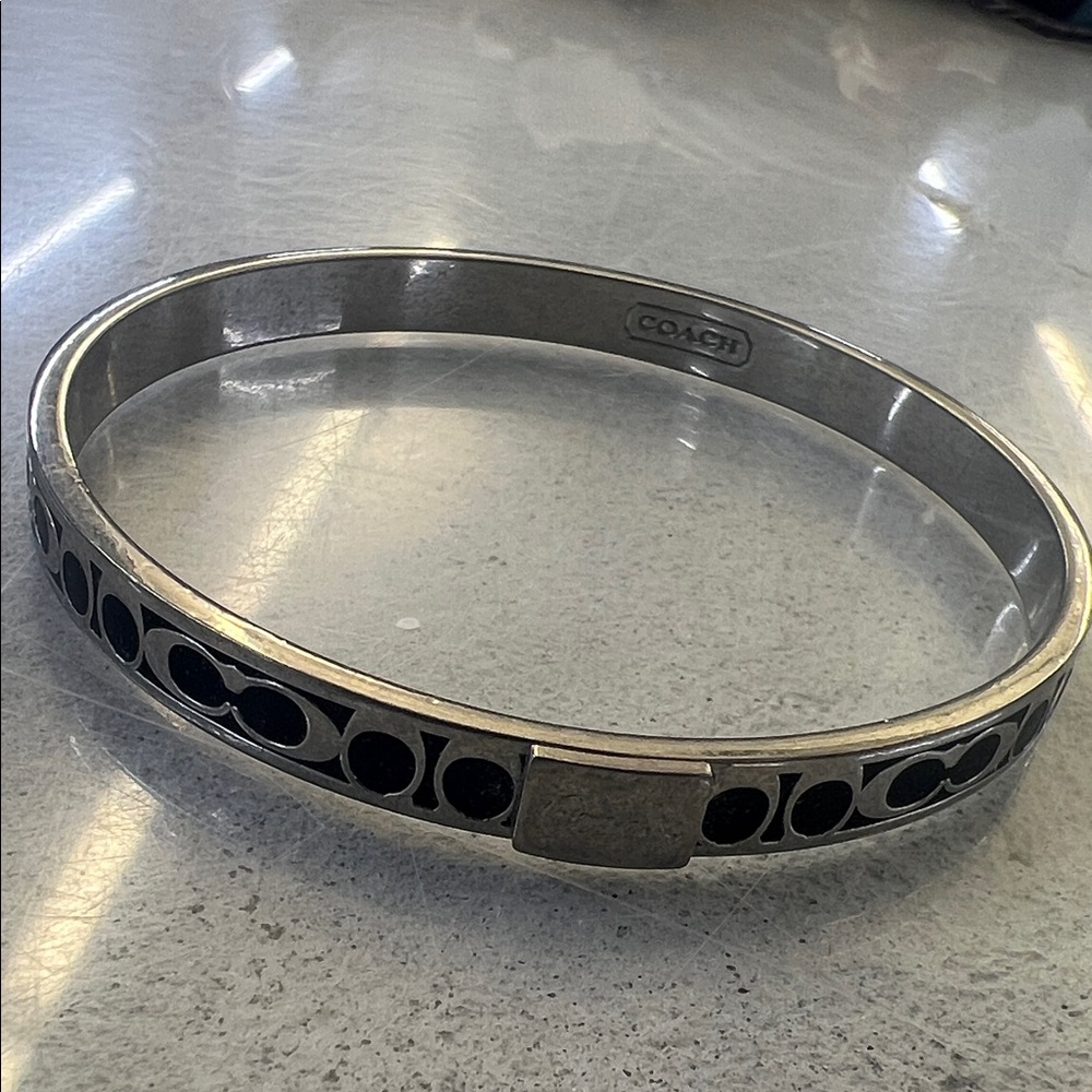 Coach Silver and Black Enamel Bangle
